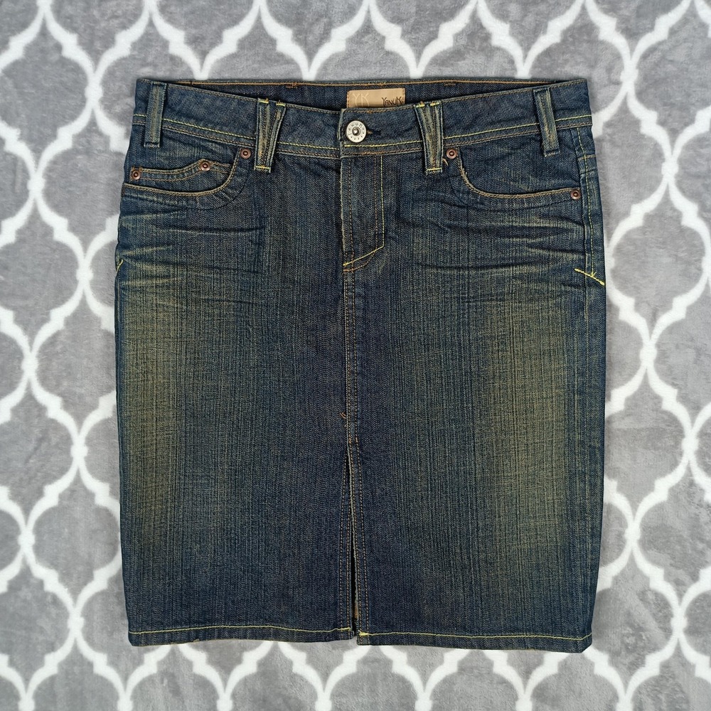 Yanuk Denim Skirt Womens 8 Blue Straight Stretch Jean Pocket Made USA